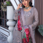 Design D-70 embroidered Dhanak suit with printed wool shawl – Umar Boutique